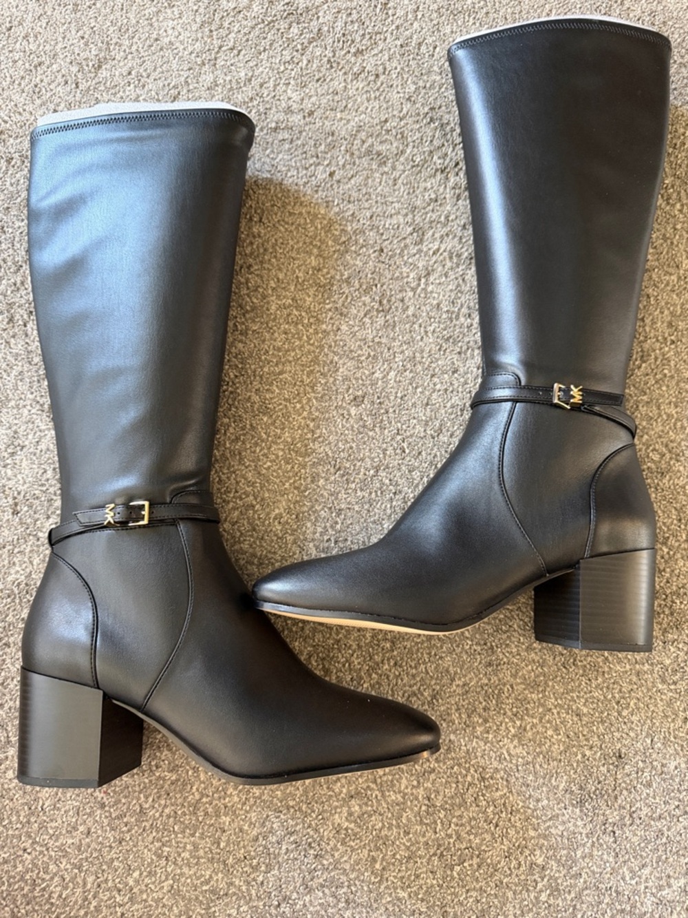 Michael Kors Black Leather Knee-High Block Heel Boots